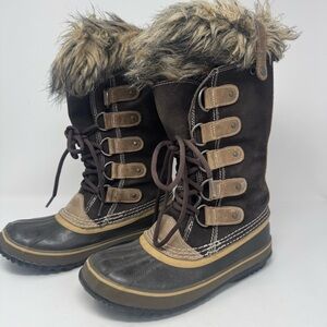 SOREL | Waterproof Removable Faux Fur Winter Boots Brown & Tan Women’s Size 7